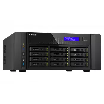 NAS bokštas QNAP TS-h1290FX — EPYC 7302P 3.0 GHz, 128 GB DDR4, 12 lizdų, QuTS hero, juodas