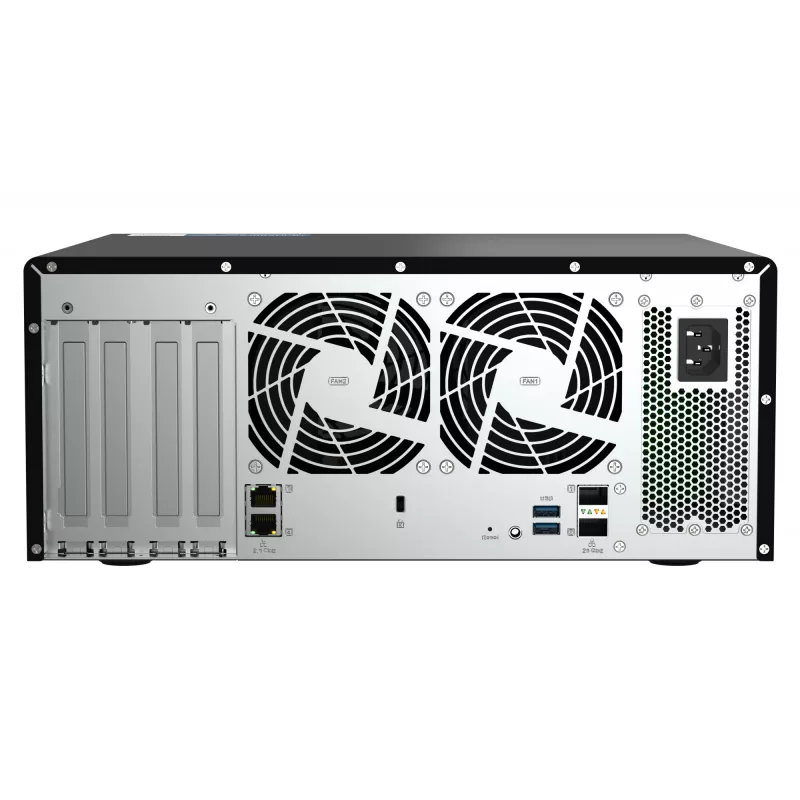 NAS bokštas QNAP TS-h1290FX — EPYC 7302P 3.0 GHz, 128 GB DDR4, 12 lizdų, QuTS hero, juodas