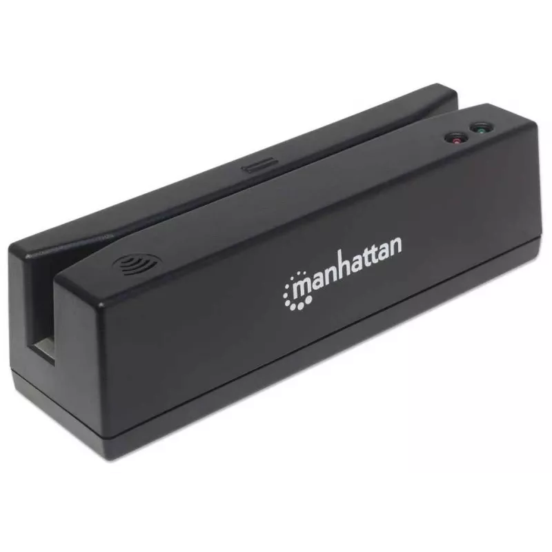 Manhattan USB-A magnetinės juostos kortelių skaitytuvas, trijų takelių, klaviatūros tilto dekoderis, kabelis 1,5 m, juodas, trejų metų garantija
