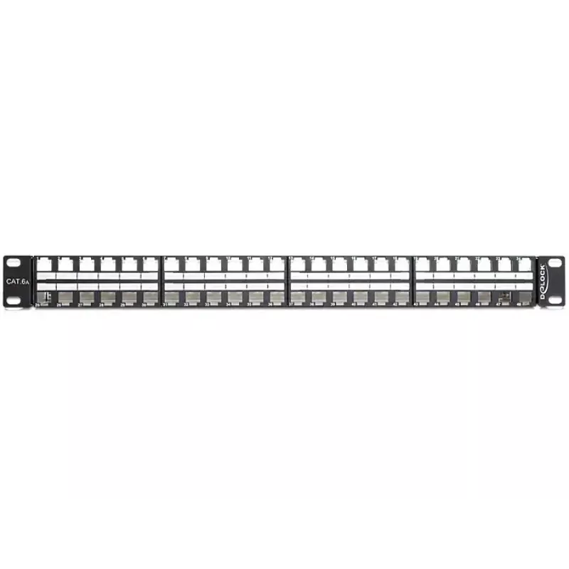 Delock 43280 Keystone komutacinė panelė, 19", 48 prievadų, 1U, juoda