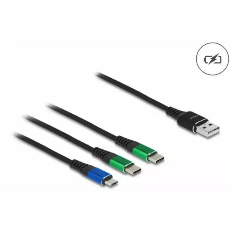 DeLOCK USB įkrovimo laidas 3 in 1 Type-A į Micro USB / 2 x USB Type-C 1 m