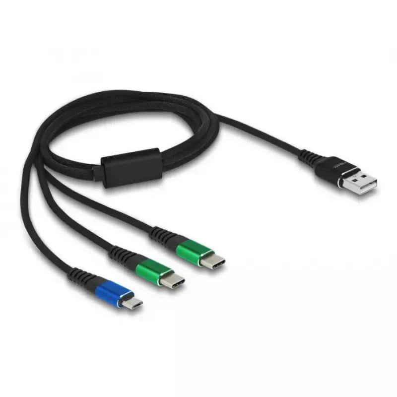 DeLOCK USB įkrovimo laidas 3 in 1 Type-A į Micro USB / 2 x USB Type-C 1 m