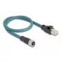 DeLOCK M12 adapterio kabelis A-koduotas 8 kontaktų moteriškas į RJ45 vyrišką 50 cm