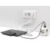 DeLOCK 11497 3-iejų lizdų kištukinis kubas su 1,5 m ilgintuvo kabeliu, USB įkrovikliu, apsauga nuo vaikų, baltas