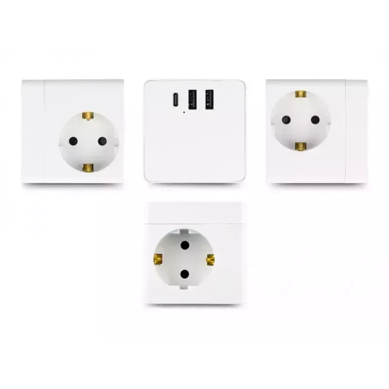 DeLOCK 11497 3-iejų lizdų kištukinis kubas su 1,5 m ilgintuvo kabeliu, USB įkrovikliu, apsauga nuo vaikų, baltas