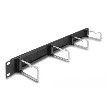 Kabelių valdymo panelė DeLOCK 19 colių šepečių juosta su 4 metaliniais kabliukais, juoda