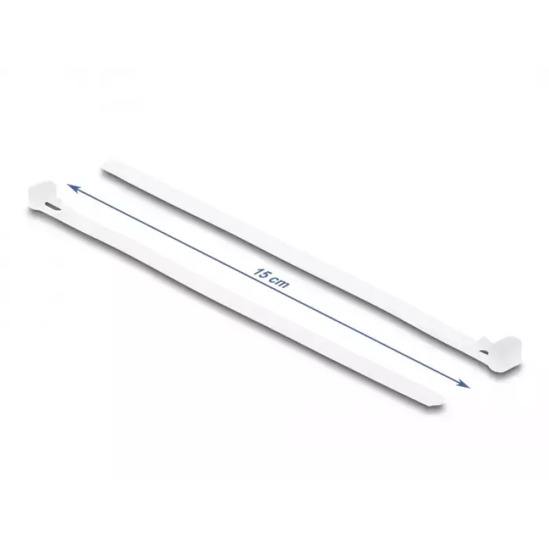 Delock Daugkartinio naudojimo kabelių raiščiai, 150 x 7.2 mm, balti, 100 vnt.