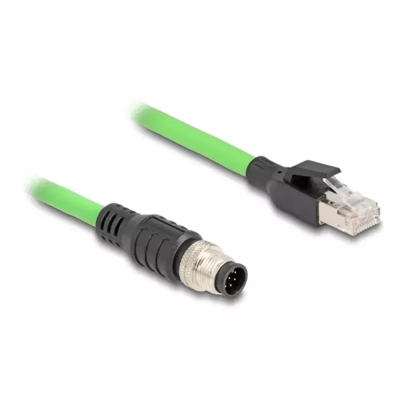 Tinklo kabelis DeLOCK M12 A-koduotas 8 kontaktų kištukas į RJ45 kištuką PUR (TPU) 5 m
