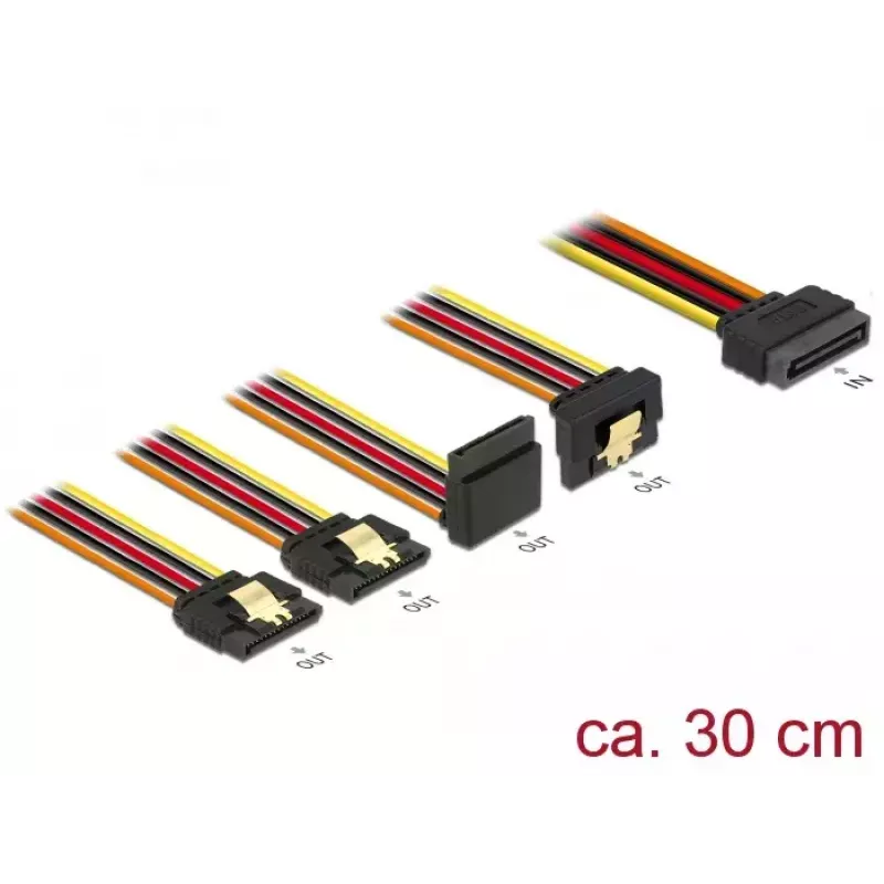 SATA maitinimo skirstytuvas DeLOCK 60148 0,3 m SATA 15 kontaktų 4 × SATA 15 kontaktų Smėlio, Oranžinė, Raudona, Geltona