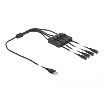USB laidas – USB Type-A (vyriška) į 4 x DC 5,5 x 2,1 mm (moteriška) su jungikliu DeLOCK 86799