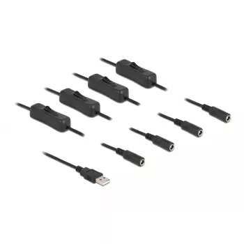 USB laidas – USB Type-A (vyriška) į 4 x DC 5,5 x 2,1 mm (moteriška) su jungikliu DeLOCK 86799