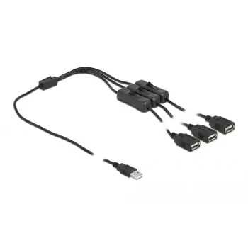 USB A (vyriškas) į 3 x USB A (moteriškas) kabelis su jungikliu 1 m DeLOCK 86804