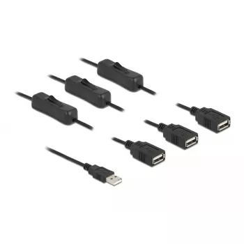 USB A (vyriškas) į 3 x USB A (moteriškas) kabelis su jungikliu 1 m DeLOCK 86804