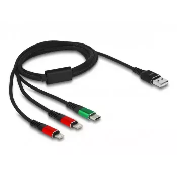 DeLOCK USB įkrovimo kabelis 3 in 1 Type-A į 2x Lightning USB Type-C 1 m