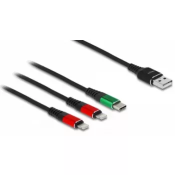 DeLOCK USB įkrovimo kabelis 3 in 1 Type-A į 2x Lightning USB Type-C 1 m