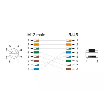 Tinklo kabelis DeLOCK M12 X-coded 8 pin kištukas į RJ45 kištuką PUR TPU 2 m