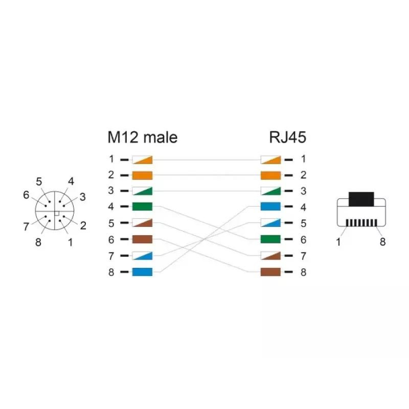 Tinklo kabelis DeLOCK M12 X-coded 8 pin kištukas į RJ45 kištuką PUR TPU 2 m