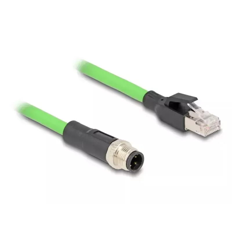 Tinklo laidas DeLOCK M12 D-koduotas 4 kontaktų kištukas į RJ45 kištuką PUR (TPU) 2 m