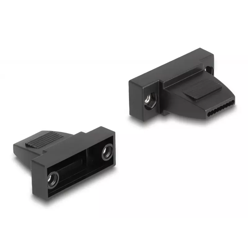 Kabelio gaubtas DELOCK D-Sub 9 kontaktų, plokščiam kabeliui, plastikinis, juodas, 25×32×14 mm