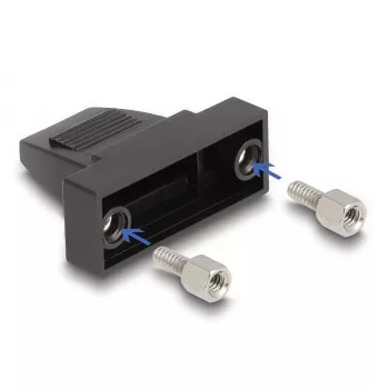 Kabelio gaubtas DELOCK D-Sub 9 kontaktų, plokščiam kabeliui, plastikinis, juodas, 25×32×14 mm