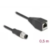 Tinklo kabelis DeLOCK M12 A koduotas 8 kontaktų kištukas į RJ45 lizdą Cat5e 0,5 m juodas