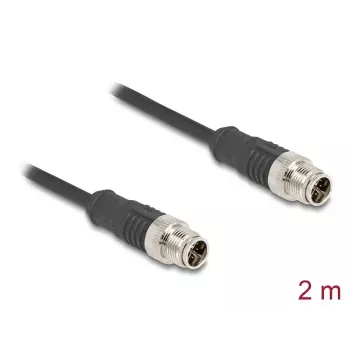 Tinklo kabelis DeLOCK M12 X-koduotas 8 kontaktų vyras-vyras Cat5e 2 m juodas