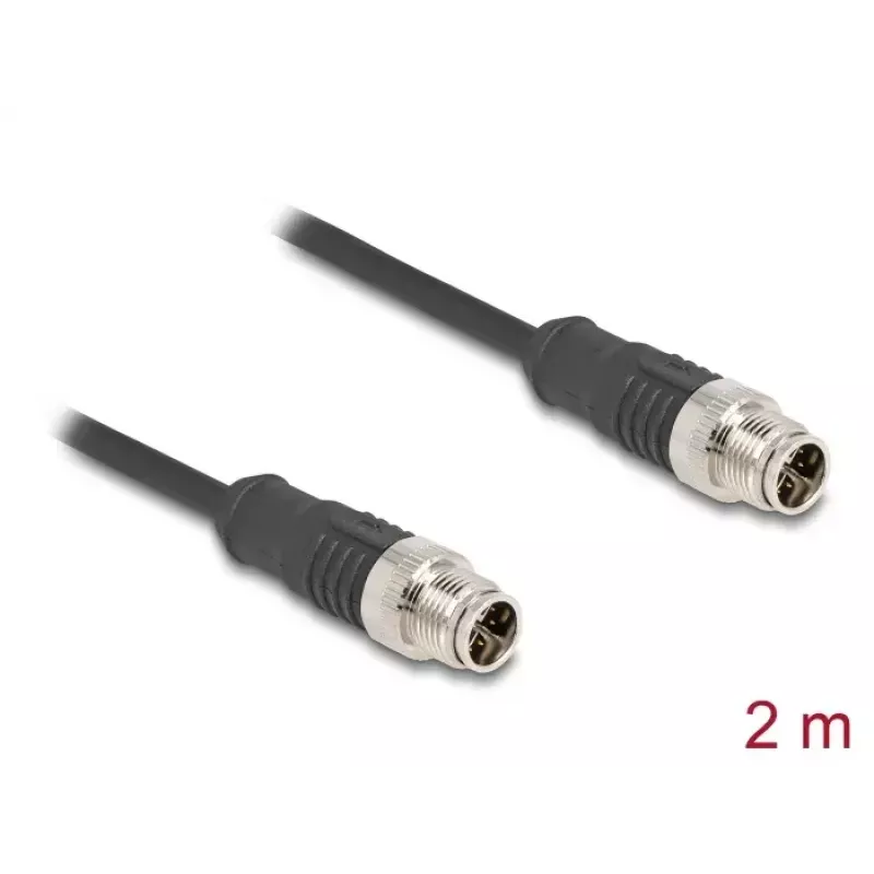 Tinklo kabelis DeLOCK M12 X-koduotas 8 kontaktų vyras-vyras Cat5e 2 m juodas