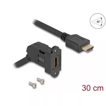 DeLOCK HDMI sieninis lizdas 45° kampu, moteriškas, prie vyriško HDMI 30 cm laidas, 8K 60 Hz, juoda