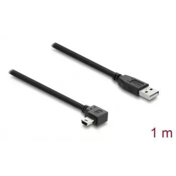 USB 2.0 laidas DELOCK Type-A (vyr.) į Mini-USB B (vyr.) stačiu kampu, 1 m, juodas