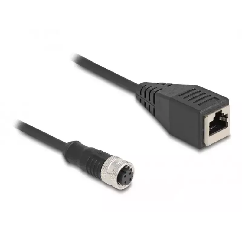 DeLOCK M12 adapterinis kabelis D-koduotas 4 kontaktų moteriškas M12 į RJ45 moterišką 50 cm