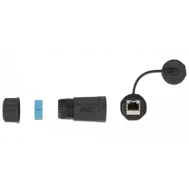 DeLOCK 86701 vandeniui atsparus RJ45 lizdas–lizdas Cat.6A sujungėjas su dangteliu, juodas