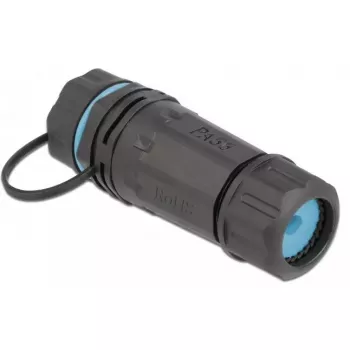 DeLOCK 86701 vandeniui atsparus RJ45 lizdas–lizdas Cat.6A sujungėjas su dangteliu, juodas