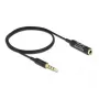 Audio ilginimo laidas DeLOCK 66074 3.5 mm 4 kontaktų patinas į patelę ypač plonas 0.5 m juodas