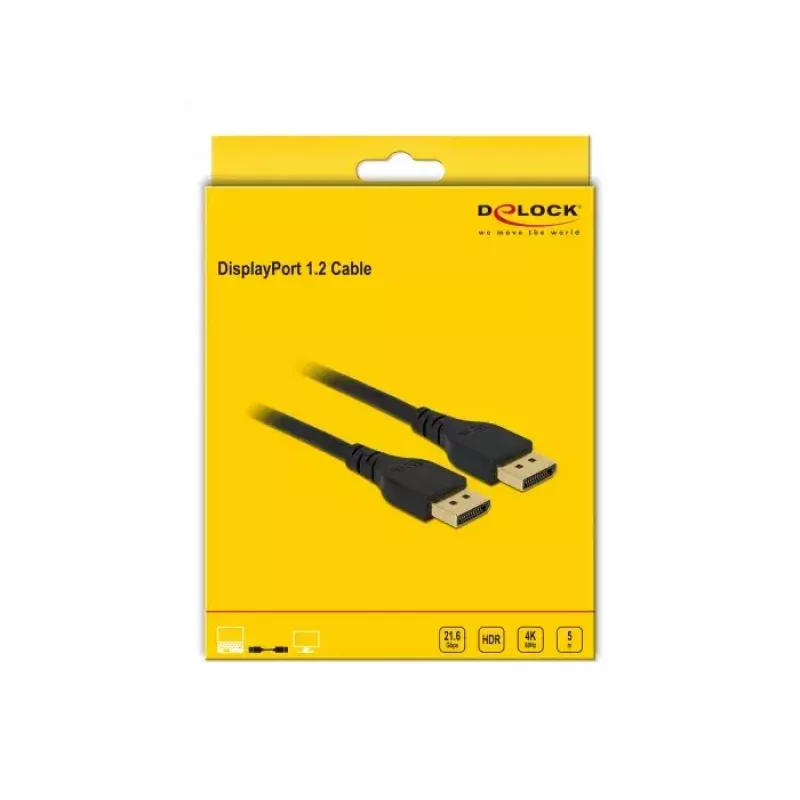 DisplayPort kabelis DeLOCK 85912 4K 60 Hz 5 m be fiksatoriaus