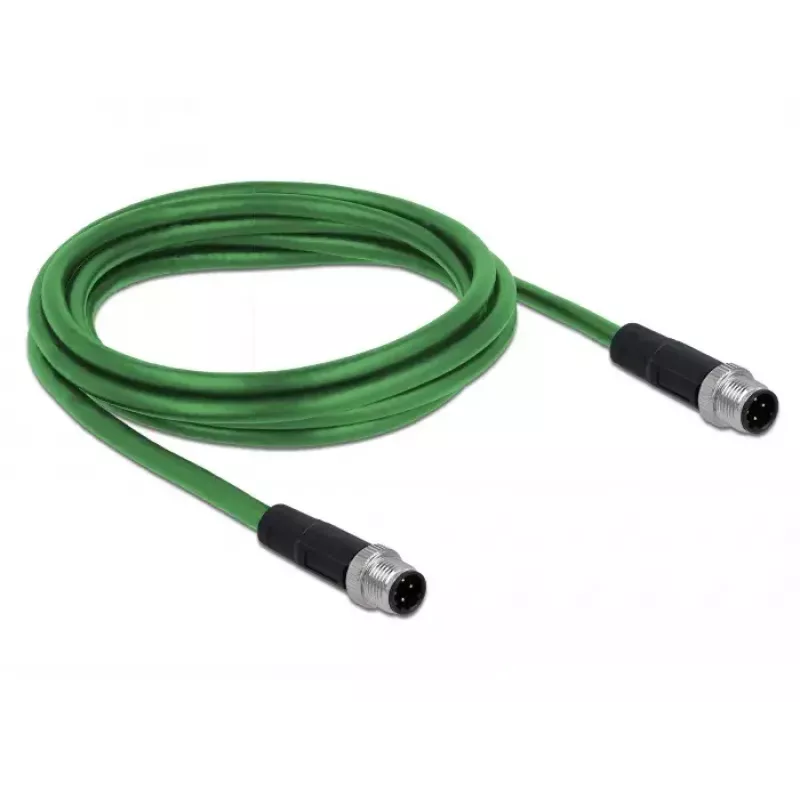 DeLOCK 85918 pramoninis M12 D-coded 4-pin kištukas–kištukas kabelis, SF/FTP, be halogenų, 2 m, žalias