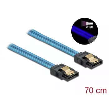 SATA kabelis DeLOCK 82133 UV švytėjimo efektas mėlynas 70 cm