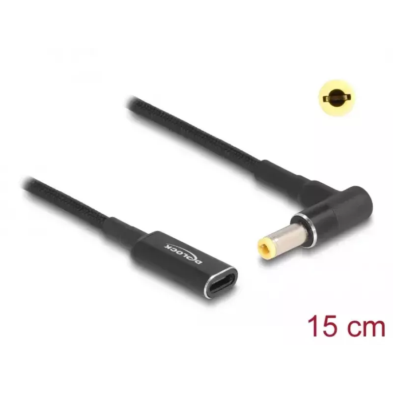 DeLOCK adapteris USB Type-C lizdas į 5,5 x 2,5 mm kištuką 90° kampu 15 cm