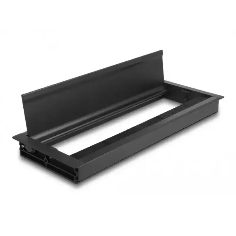 DeLOCK kabelio pravedimo įdėklas su šepetėliu ir dangteliu stalui 300 x 120 x 28 mm juodas