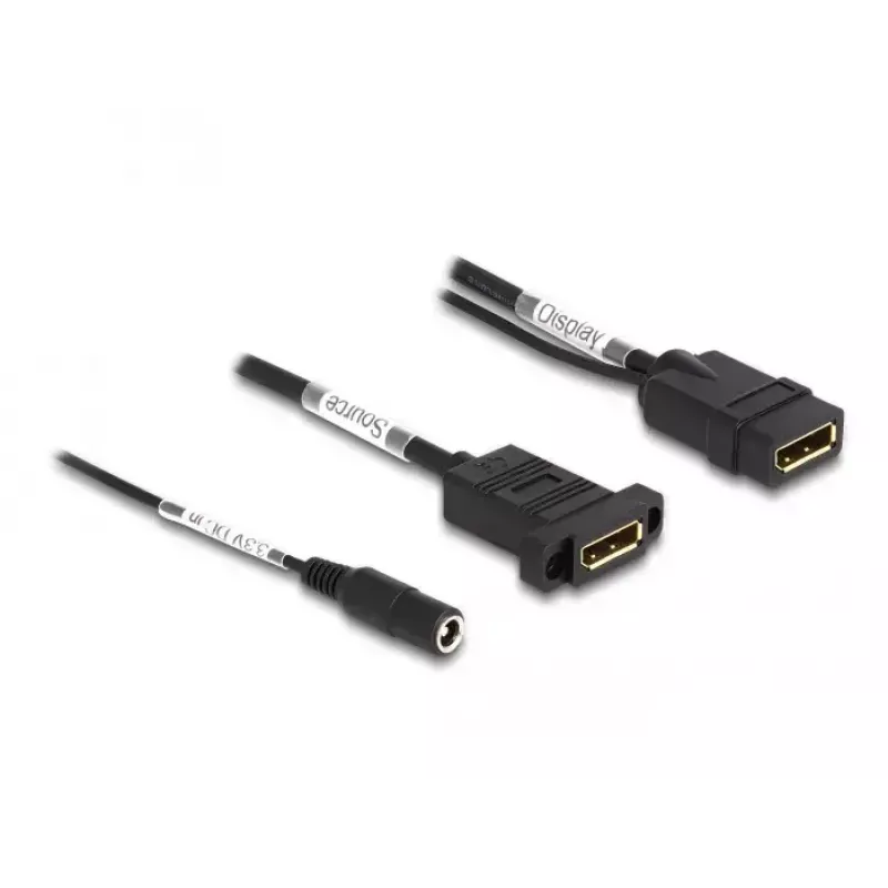 DeLOCK DisplayPort kabelis 4K 60 Hz su DC maitinimo įvadu 0,30 m skydinis montavimas