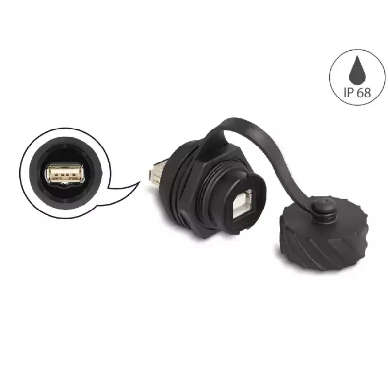 DeLOCK USB 2.0 jungtis Type-B moteriška į Type-A moterišką IP68 juoda