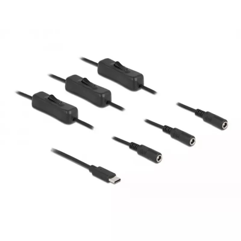 USB Type-C (vyriškas) į 3 x DC 5,5 x 2,1 mm (moteriškas) laidas DeLOCK 86801
