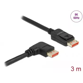 DisplayPort kabelis DeLOCK 8K 60 Hz 3 m tiesus kištukas į 90° kampu