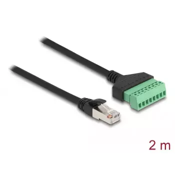 DeLOCK RJ45 kabelis Cat.6 kištukas į gnybtų bloką 2 m juodas žalias