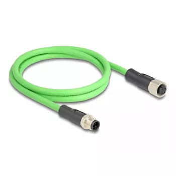 DeLOCK M12 D koduotas 4 kontaktų Ethernet kabelis, patinas į patelę, PUR (TPU) 2 m