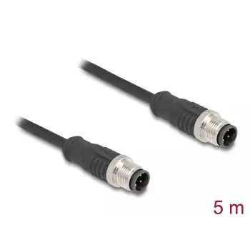 DeLOCK M12 D-koduotas kabelis, 4 kontaktų, kištukas-kištukas, Cat5e, 5 m, juodas