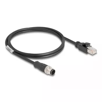 Tinklo kabelis DeLOCK M12 A-koduotas 8 kontaktų kištukas į RJ45 kištuką Cat5e 1m juodas