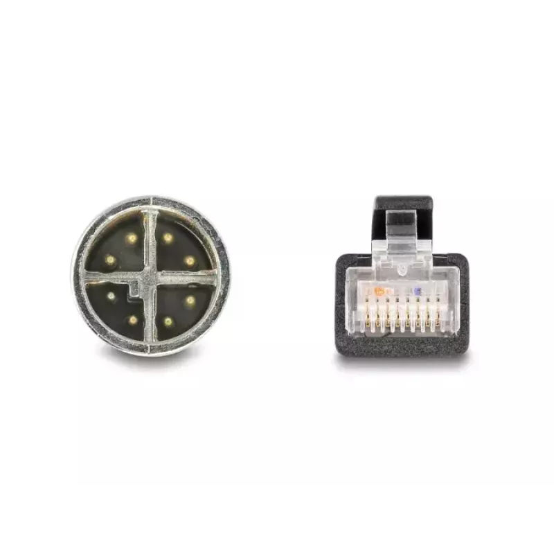 DeLOCK M12 X-coded 8 kontaktų vyriškas M12 į RJ45 vyrišką Cat5e tinklo kabelis 5 m juodas
