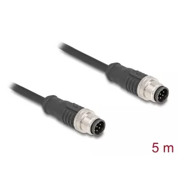 DeLOCK M12 A-koduotas 8 kontaktų vyriškas į vyrišką Cat5e tinklo kabelis 5 m juodas
