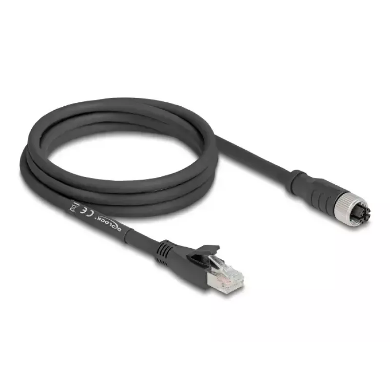 DeLOCK 80590 pramoninis tinklo kabelis M12 – RJ-45 Cat5e 2 m juodas