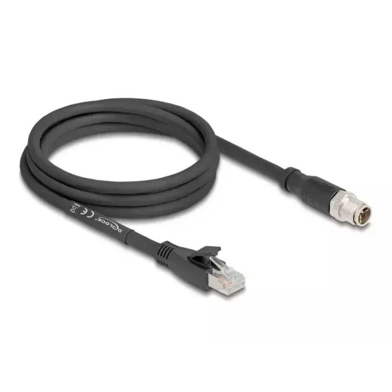 Tinklo kabelis DeLOCK 80579 M12 – RJ-45 Cat5e 2 m Juodas